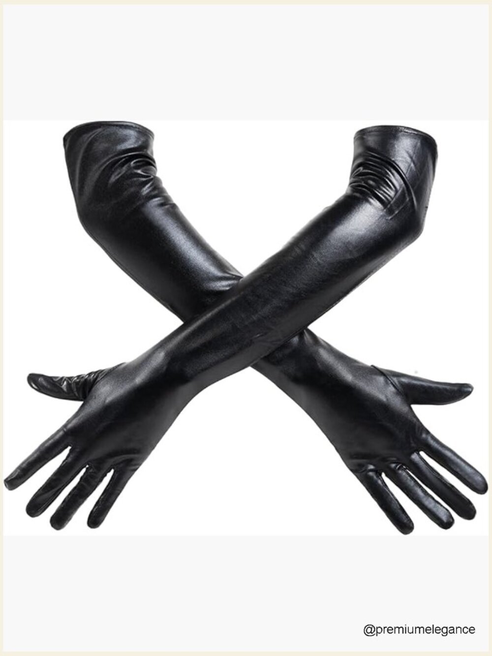 Women's Black Wet Look Long Gloves, Faux Patent Leather Evening Gloves